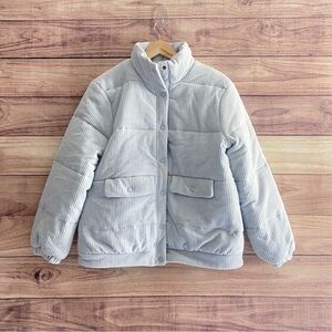 Madewell pale blue snap front puffer sweatshirt Size NC717 Medium